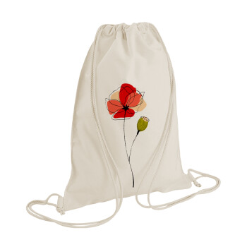 Red poppy flowers papaver, Τσάντα πλάτης πουγκί GYMBAG natural (28x40cm)