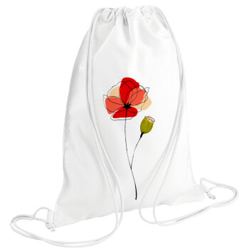 Red poppy flowers papaver, Τσάντα πλάτης πουγκί GYMBAG λευκή (28x40cm)