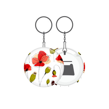 Red poppy flowers papaver, Μπρελόκ μεταλλικό 5cm με ανοιχτήρι