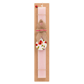 Red poppy flowers papaver, Easter Set, wooden keychain & scented flat Easter candle (30cm) (PINK)