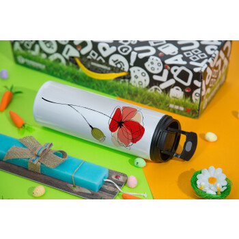 Red poppy flowers papaver, Easter candle,Travel Tumbler 2 Lids, with metal straw & cleaning brush & aromatic flat candle (30cm) (BLUE)