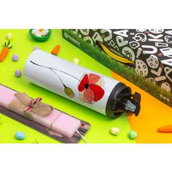 Red poppy flowers papaver, Easter candle,Travel Tumbler 2 Lids, with metal straw & cleaning brush & aromatic flat candle (30cm) (PINK)