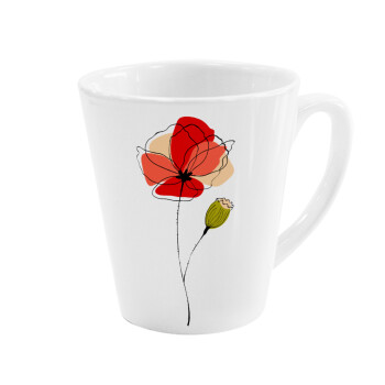 Red poppy flowers papaver, Κούπα κωνική Latte Λευκή, κεραμική, 300ml