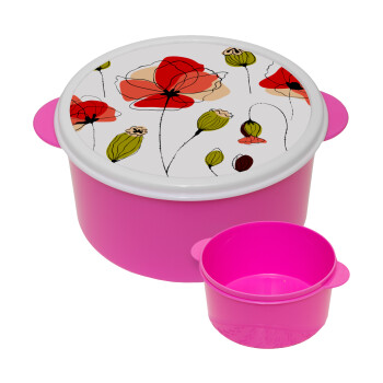 Red poppy flowers papaver, ΡΟΖ παιδικό δοχείο φαγητού (lunchbox) πλαστικό (BPA-FREE) Lunch Βox M16 x Π16 x Υ8cm