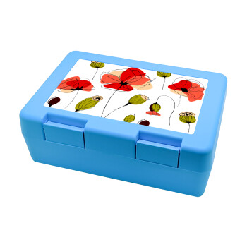 Red poppy flowers papaver, Children's cookie container LIGHT BLUE 185x128x65mm (BPA free plastic)