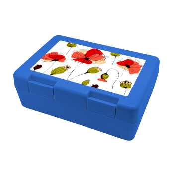 Red poppy flowers papaver, Children's cookie container BLUE 185x128x65mm (BPA free plastic)
