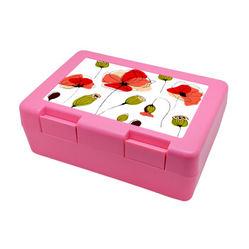 Red poppy flowers papaver, Children's cookie container PINK 185x128x65mm (BPA free plastic)