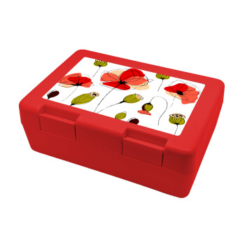 Red poppy flowers papaver, Children's cookie container RED 185x128x65mm (BPA free plastic)