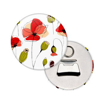 Red poppy flowers papaver, Μαγνητάκι και ανοιχτήρι μπύρας στρογγυλό διάστασης 5,9cm