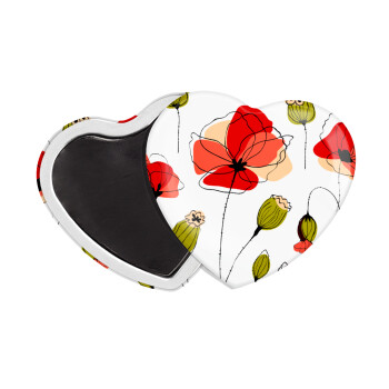 Red poppy flowers papaver, Μαγνητάκι καρδιά (57x52mm)