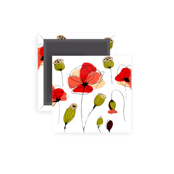 Red poppy flowers papaver, Μαγνητάκι ψυγείου τετράγωνο διάστασης 5x5cm