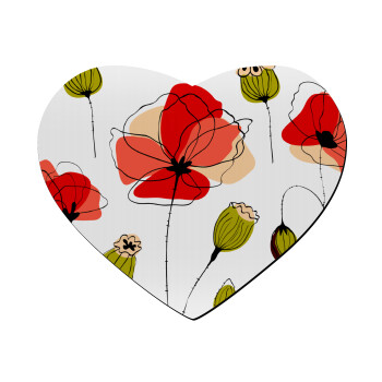 Red poppy flowers papaver, Mousepad heart 23x20cm