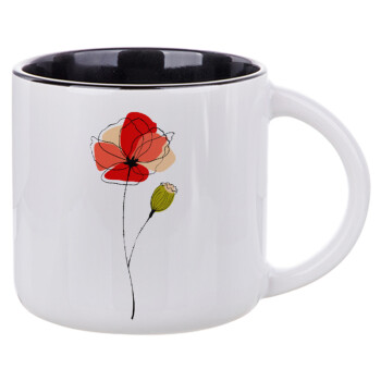 Red poppy flowers papaver, Κούπα κεραμική 400ml Λευκή/Μαύρη