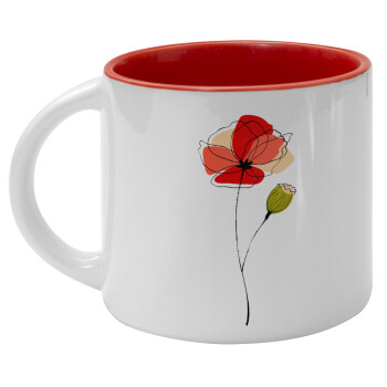 Red poppy flowers papaver, Κούπα κεραμική 400ml Λευκή/Κόκκινη