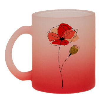Red poppy flowers papaver, Κούπα γυάλινη δίχρωμη με βάση το κόκκινο ματ, 330ml