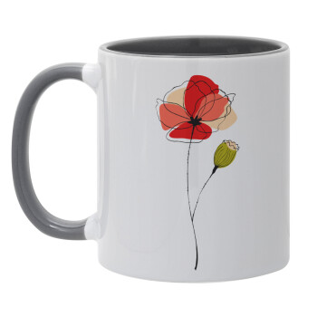 Red poppy flowers papaver, Mug colored grey, ceramic, 330ml