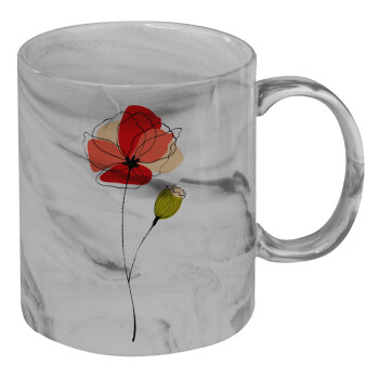 Red poppy flowers papaver, Mug ceramic marble style, 330ml
