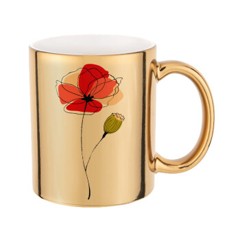 Red poppy flowers papaver, Κούπα κεραμική, χρυσή καθρέπτης, 330ml