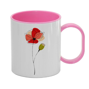Red poppy flowers papaver, Κούπα (πλαστική) (BPA-FREE) Polymer Ροζ για παιδιά, 330ml