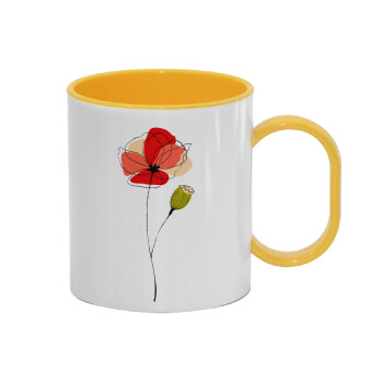 Red poppy flowers papaver, Κούπα (πλαστική) (BPA-FREE) Polymer Κίτρινη για παιδιά, 330ml