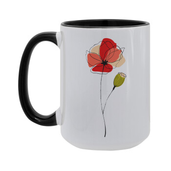 Red poppy flowers papaver, Κούπα Mega 15oz, κεραμική Μαύρη, 450ml
