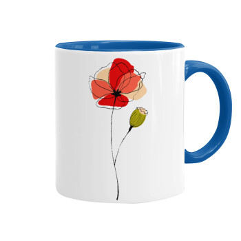 Red poppy flowers papaver, Mug colored blue, ceramic, 330ml