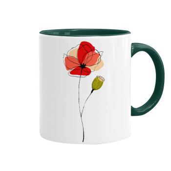 Red poppy flowers papaver, Mug colored green, ceramic, 330ml