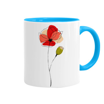 Red poppy flowers papaver, Κούπα χρωματιστή γαλάζια, κεραμική, 330ml