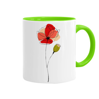 Red poppy flowers papaver, Mug colored light green, ceramic, 330ml