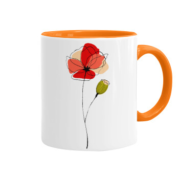 Red poppy flowers papaver, Mug colored orange, ceramic, 330ml