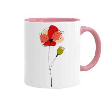 Red poppy flowers papaver, Mug colored pink, ceramic, 330ml