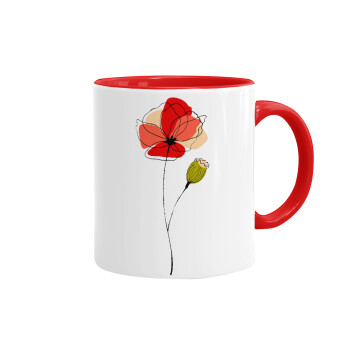 Red poppy flowers papaver, Mug colored red, ceramic, 330ml
