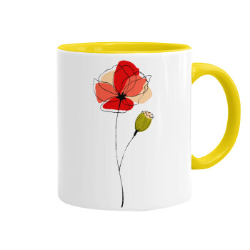 Red poppy flowers papaver, Mug colored yellow, ceramic, 330ml