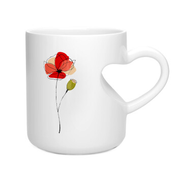 Red poppy flowers papaver, Κούπα καρδιά λευκή, κεραμική, 330ml
