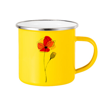 Red poppy flowers papaver, Κούπα Μεταλλική εμαγιέ Κίτρινη 360ml