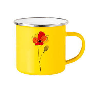 Red poppy flowers papaver, Yellow Enamel Metallic Cup 360ml