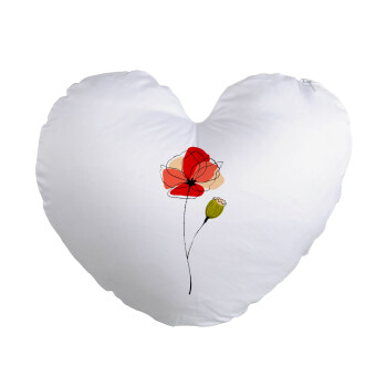 Red poppy flowers papaver, Μαξιλάρι καναπέ καρδιά 40x40cm περιέχεται το  γέμισμα