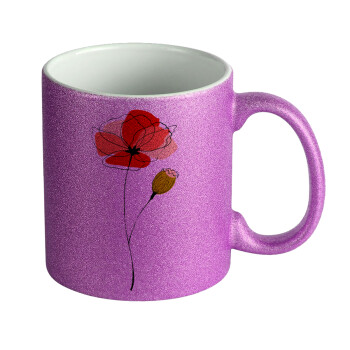 Red poppy flowers papaver, Κούπα Μωβ Glitter που γυαλίζει, κεραμική, 330ml