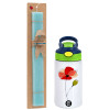 Easter Set, Children's thermal stainless steel bottle with safety straw, green/blue (350ml) & aromatic flat Easter candle (30cm) (TURQUOISE)