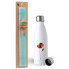Easter Set, metallic stainless steel water bottle (750ml) & aromatic flat Easter candle (30cm) (TURQUOISE)