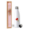 Easter Set, metallic stainless steel water bottle (750ml) & scented flat Easter candle (30cm) (PINK)