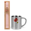 Easter Set, metallic thermal cup (300ml) & aromatic flat Easter candle (30cm) (PINK)