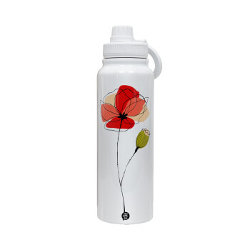 Red poppy flowers papaver, Θερμός 1L Ανοξείδωτο με Βάση Κινητού & Διπλά Τοιχώματα