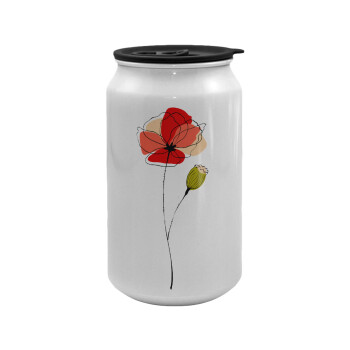 Red poppy flowers papaver, Κούπα ταξιδιού μεταλλική με καπάκι (tin-can) 500ml