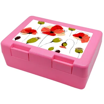 Red poppy flowers papaver, Children's cookie container PINK 185x128x65mm (BPA free plastic)