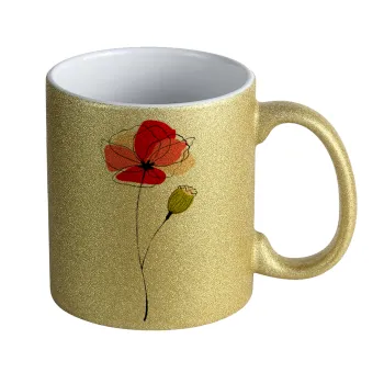 Red poppy flowers papaver, Κούπα Χρυσή Glitter που γυαλίζει, κεραμική, 330ml