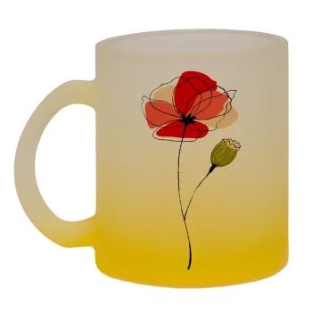 Red poppy flowers papaver, Κούπα γυάλινη δίχρωμη με βάση το κίτρινο ματ, 330ml