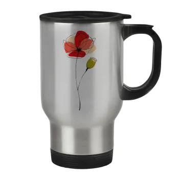 Red poppy flowers papaver, Κούπα ταξιδιού ανοξείδωτη με καπάκι, διπλού τοιχώματος (θερμό) 450ml