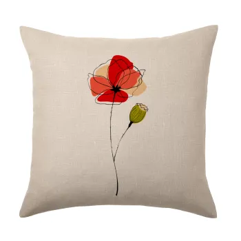 Red poppy flowers papaver, Μαξιλάρι καναπέ ΛΙΝΟ 40x40cm περιέχεται το  γέμισμα