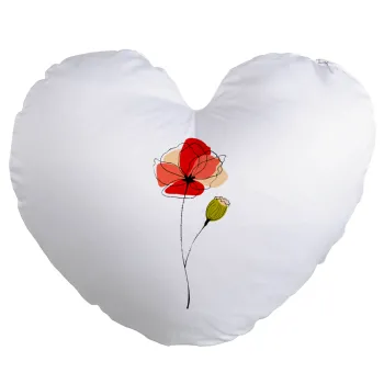 Red poppy flowers papaver, Μαξιλάρι καναπέ καρδιά 40x40cm περιέχεται το  γέμισμα